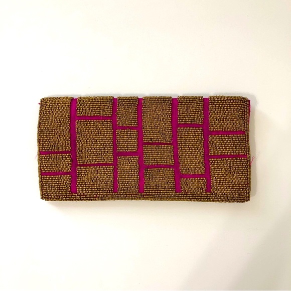 Brass Beaded Silk Slim Clutch purse - Picture 2 of 8